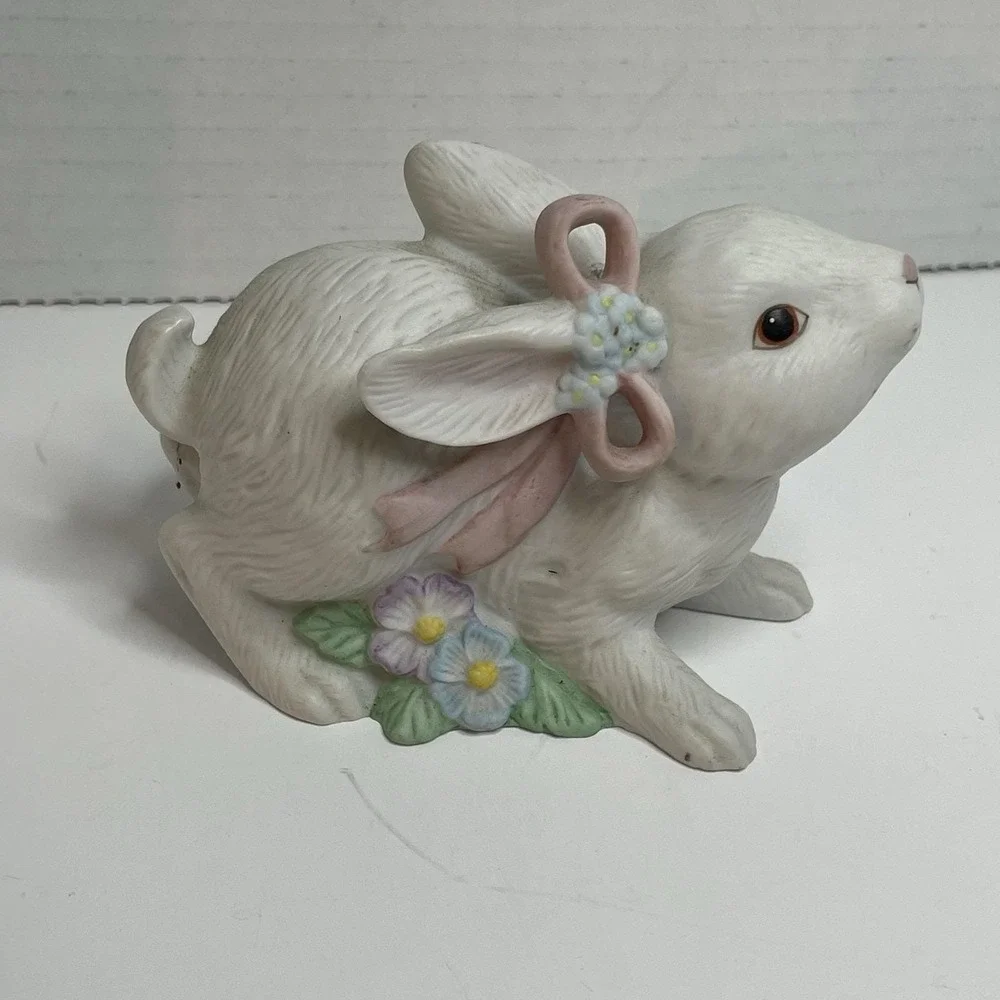 Bunny Blossoms Home Interiors Figurines Shelf Sitter Easter Decor Rabbit #1444